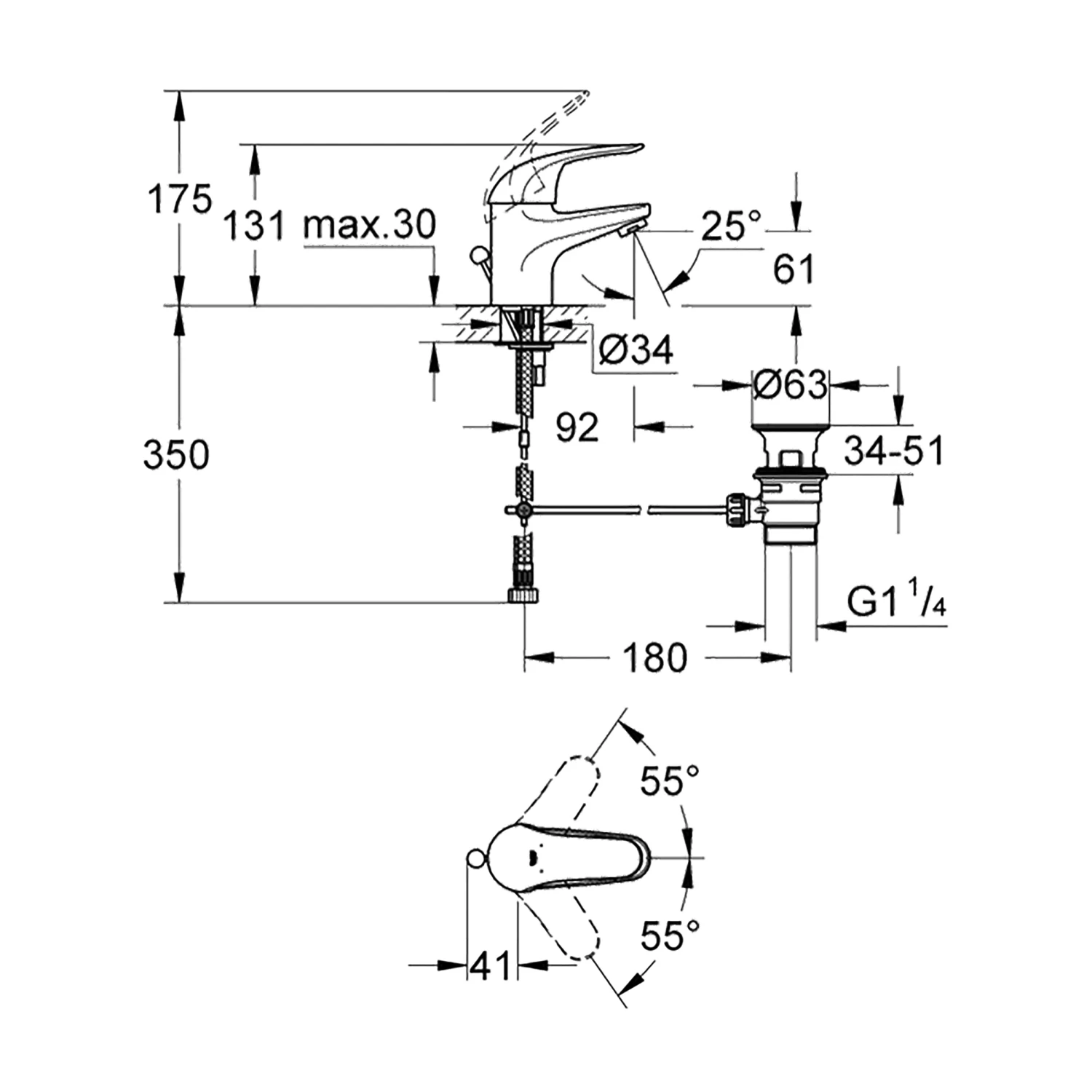 GROHE Swift S-size éénhendel Wastafelkraan Met Waste Chroom - Afbeelding 2