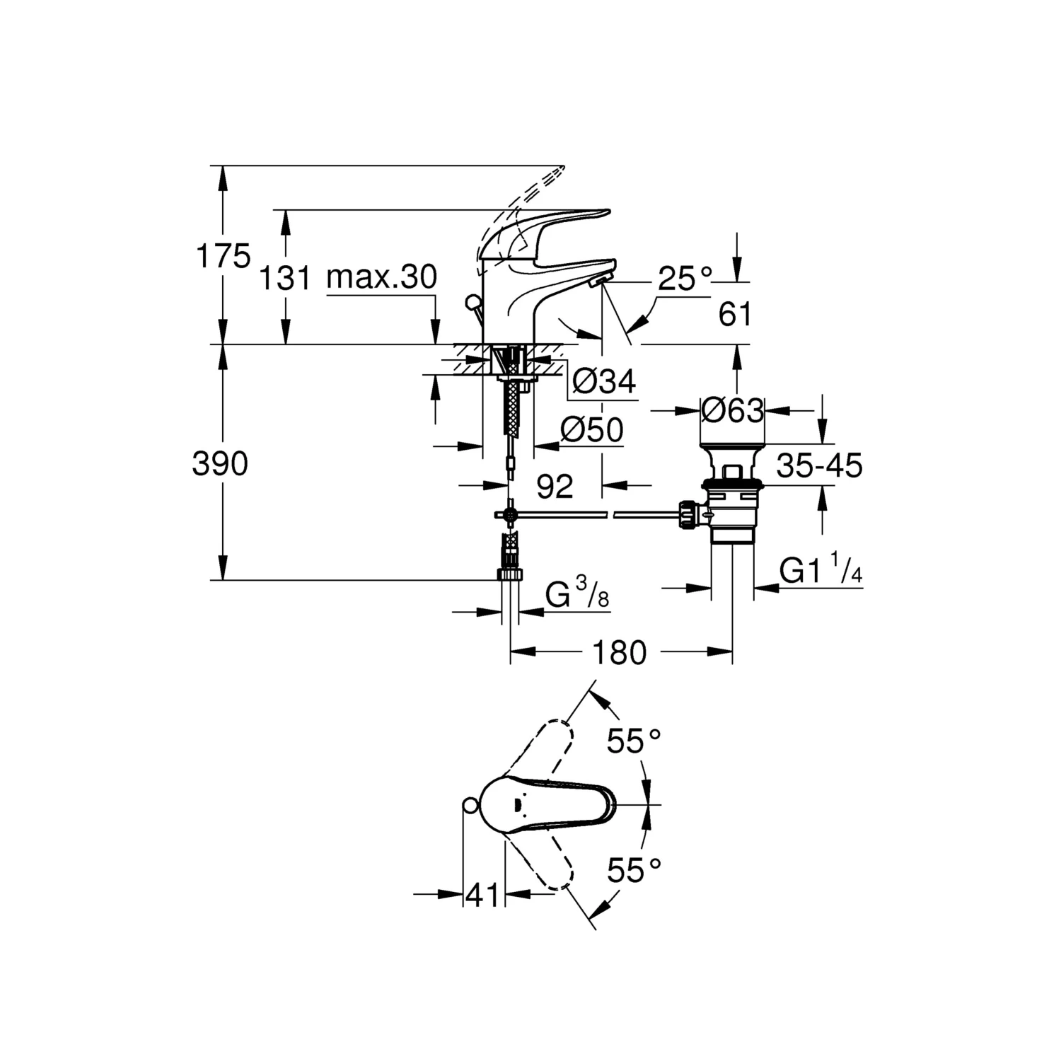 GROHE Swift S-size éénhendel Wastafelkraan Met Waste Chroom - Afbeelding 5