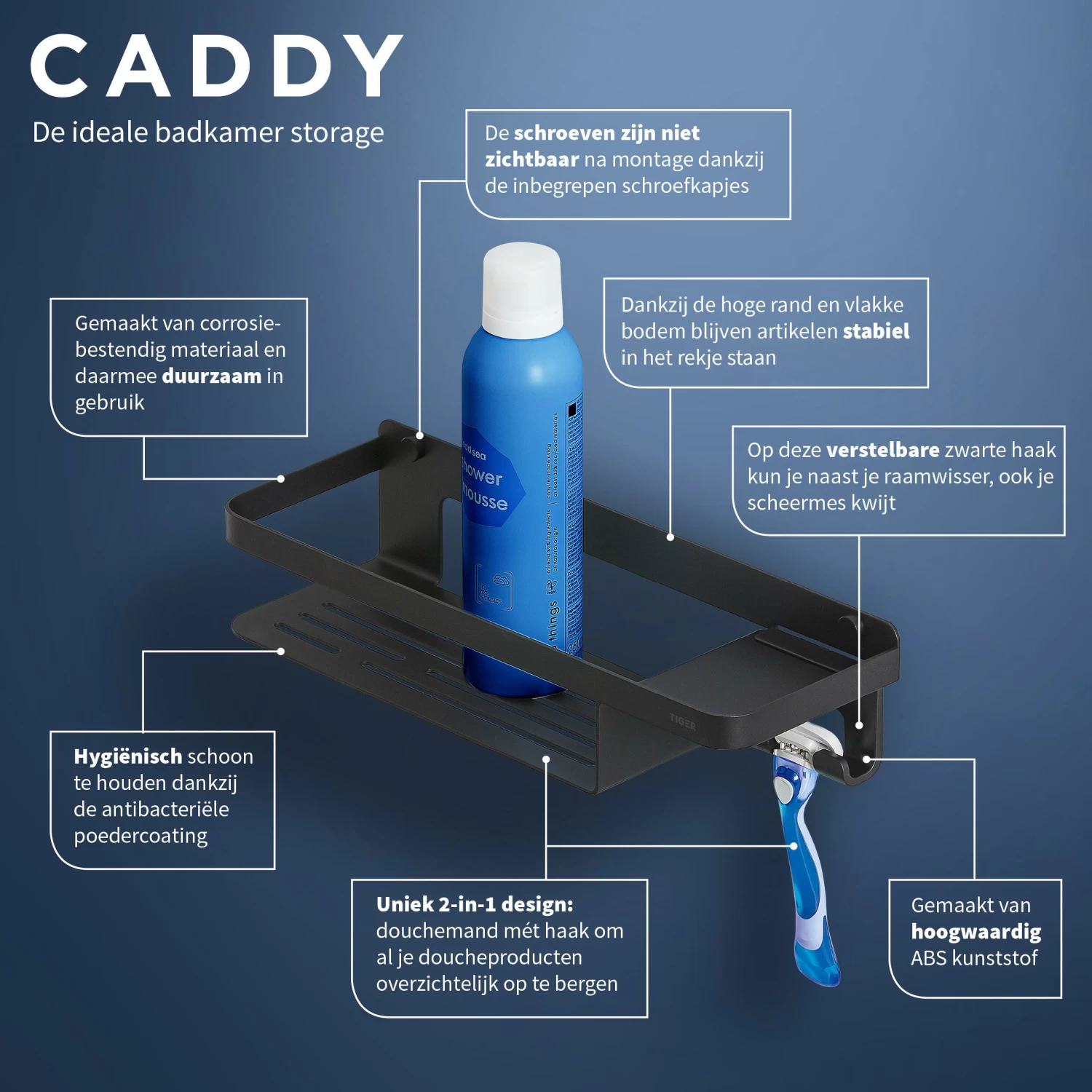 Tiger Douchemand Met Haak Caddy Zwart - Afbeelding 8