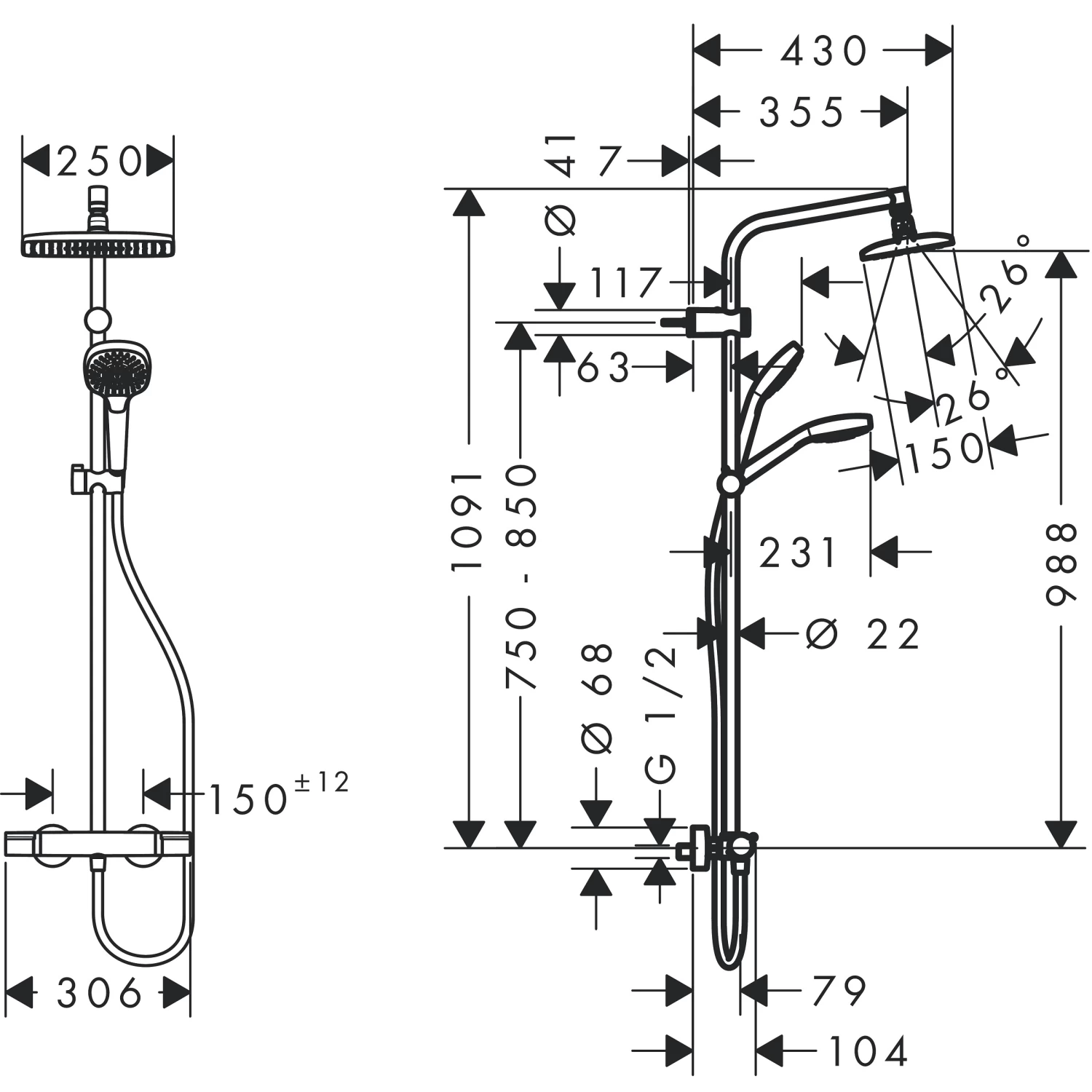 Hansgrohe Regendouche MySelect E 240 Vierkant Met Thermostatische Douchekraan En Handdouche - Afbeelding 3