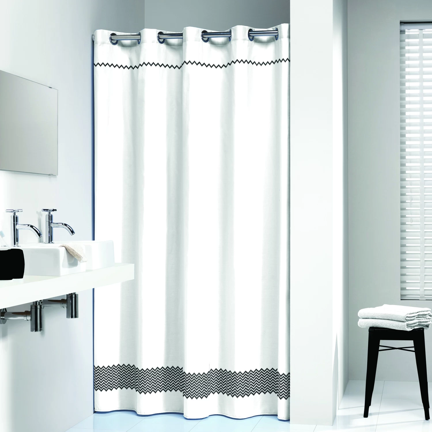 Le Noir & Blanc Zigzag Douchegordijn Zwart 180 X 200 Cm