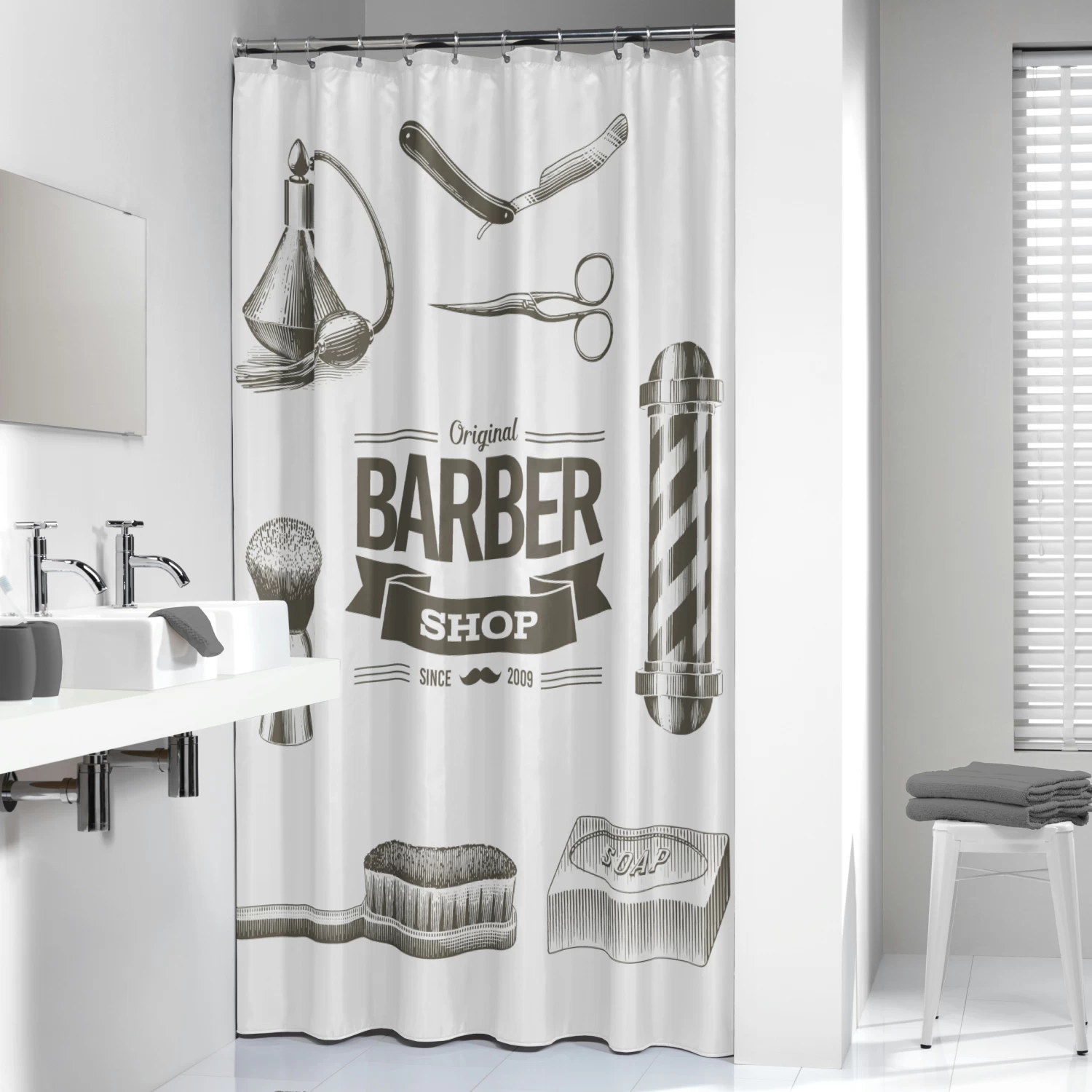 Sealskin Douchegordijn Barber Zwart 180x200 Cm - Afbeelding 2