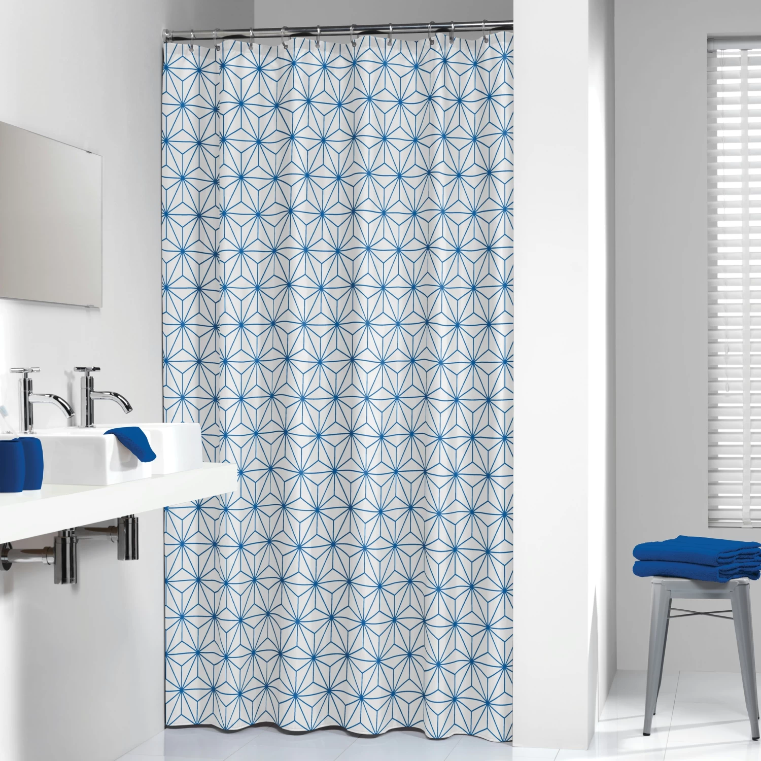 Sealskin Triangels Textiel Douchegordijn Blauw 180x200 Cm - Afbeelding 2