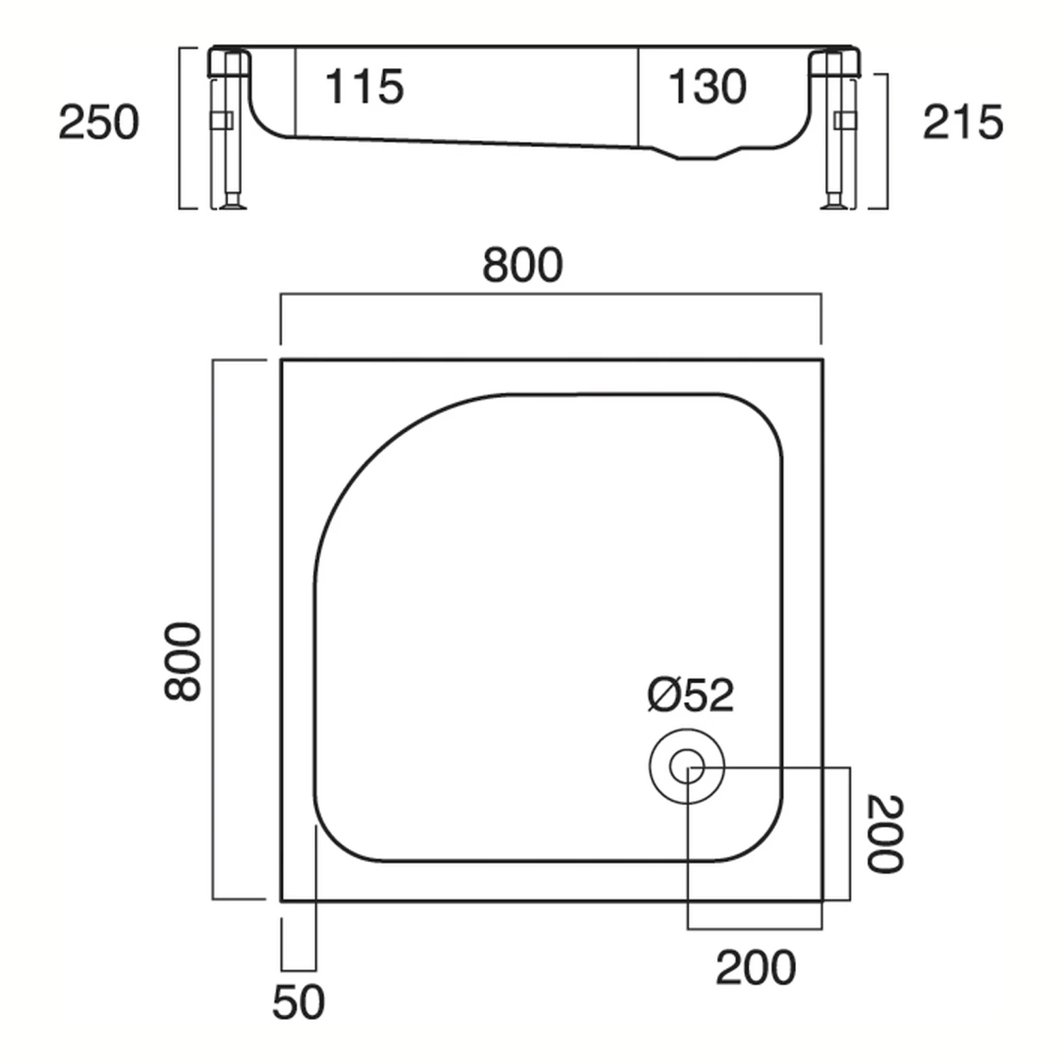 Sealskin Douchebak Optimo Vierkant Opbouw 80x80x25 Cm - Afbeelding 2