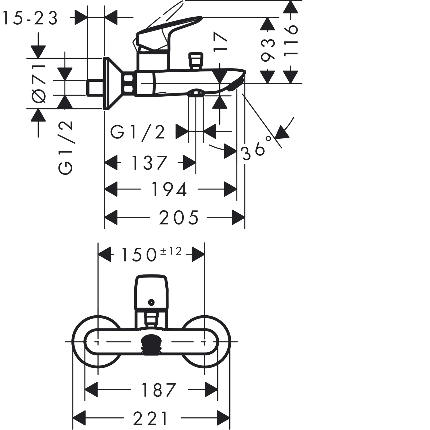 Hansgrohe MyCube éénhendel Badkraan Chroom - Afbeelding 2