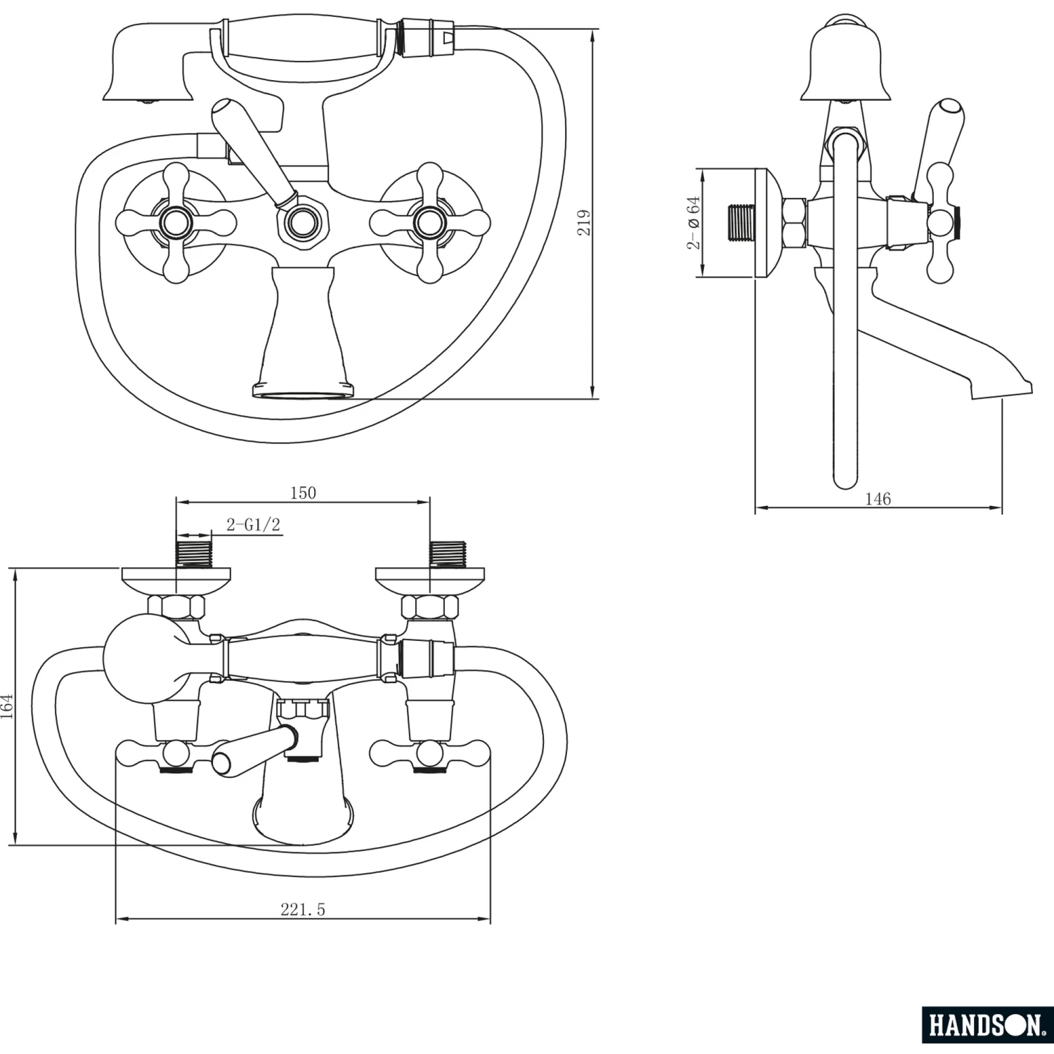 Handson Badkraan Louise Met Handdouche Chroom 15 Cm - Afbeelding 3