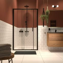 Sealskin Inc. Tweedelige Schuifdeur In Nis 140x200 Cm, 8 Mm Helder Veiligheidsglas Met Antikalklaag Mat Zwart